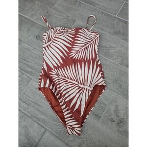 Shade & Shore Womens Rust Terracotta Palm Leaf Print One Piece Swimsuit Medium